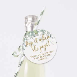 Pop it when she pops Greenery Baby Shower Favor Tags