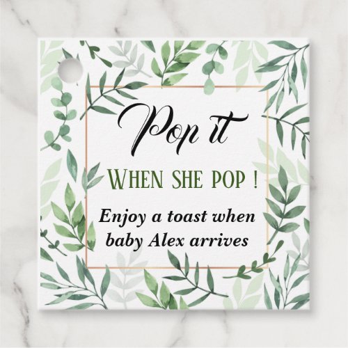 Pop it when she pops greenery gold baby shower  favor tags