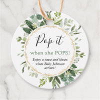 Pop it when she pops greenery gold baby shower favor tags