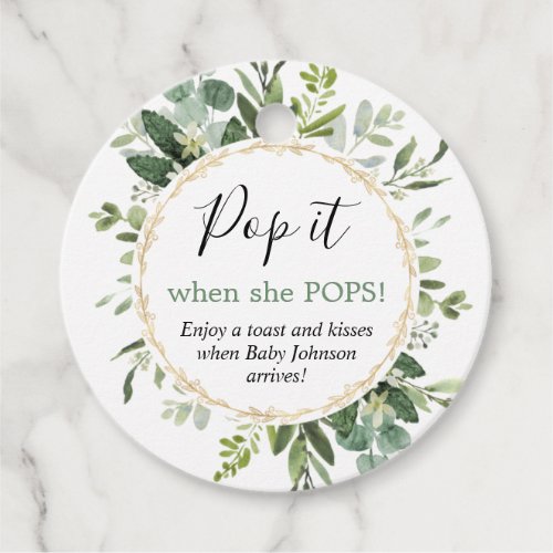Pop it when she pops greenery gold baby shower favor tags