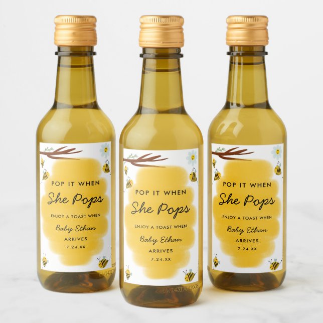 Pop it When She Pops Honey Bee Baby Shower Wine Label (Bottles)