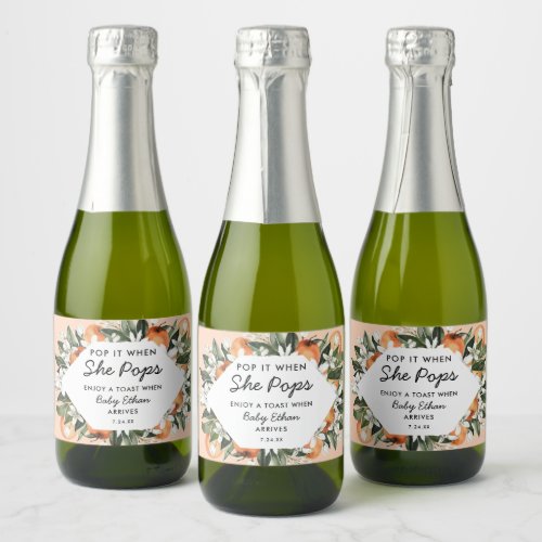 Pop it When She Pops Little Cutie Baby Shower Sparkling Wine Label