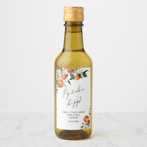 Pop it when she pops Little Cutie baby shower Wine Label