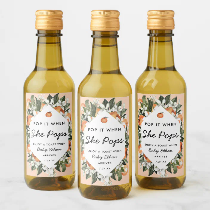 Pop It When She Pops Little Cutie Baby Shower Wine Label Zazzle Com