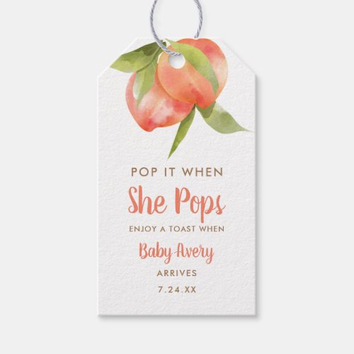 Pop it When She Pops Little Peach Baby Shower Gift Tags