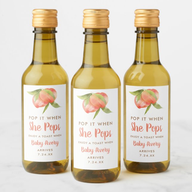 Pop it When She Pops Little Peach Baby Shower Wine Label (Bottles)