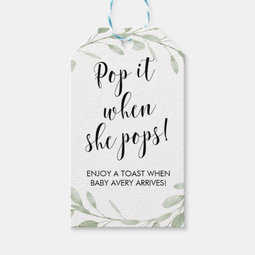 Pop it when she pops mini wine favor tag gift tags