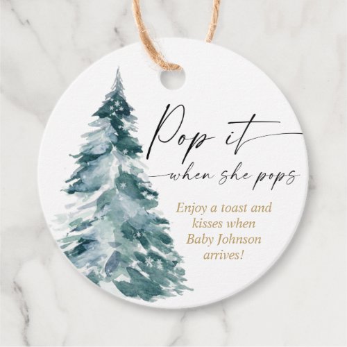 Pop it when she pops modern Christmas tree Favor Tags