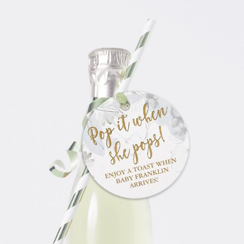 Pop it when she pops Modern Floral Baby Shower Favor Tags