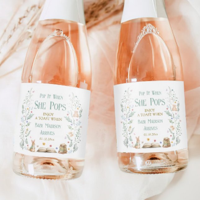 Pop It When She Pops New Chapter Baby Shower  Sparkling Wine Label (Creator Uploaded)