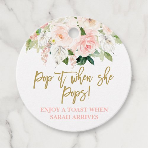 Pop it when She Pops pink and gold floral Favor Tags