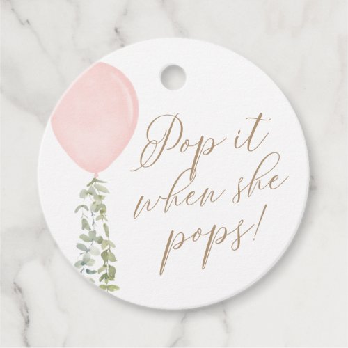 Pop it When She Pops Pink Balloon Baby Shower Favor Tags