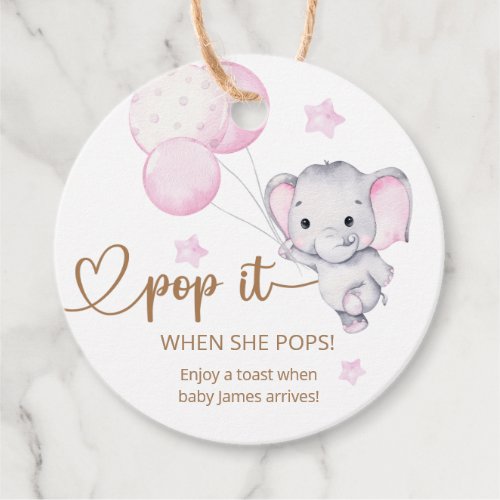 Pop It When She Pops Pink Elephant Baby Shower Favor Tags