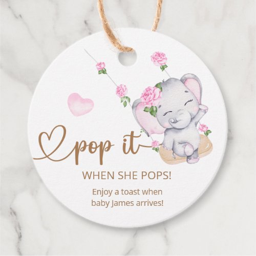 Pop It When She Pops Pink Elephant Baby Shower Favor Tags