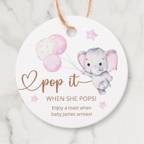 Pop It When She Pops Pink Elephant Baby Shower Favor Tags