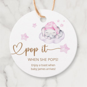 Pop It When She Pops Pink Elephant Baby Shower Favor Tags
