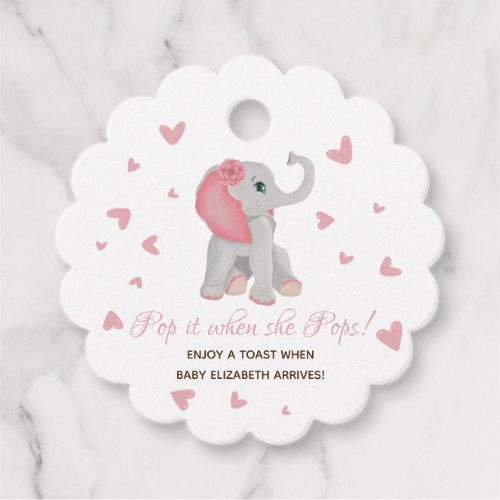 Pop It When She Pops Pink Elephant Baby Shower Favor Tags