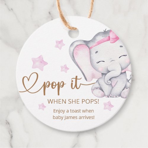 Pop It When She Pops Pink Elephant Baby Shower Favor Tags