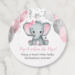 Pop It When She Pops Pink Elephant Baby Shower Favor Tags