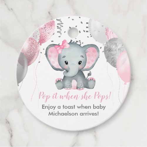 Pop It When She Pops Pink Elephant Baby Shower  Favor Tags