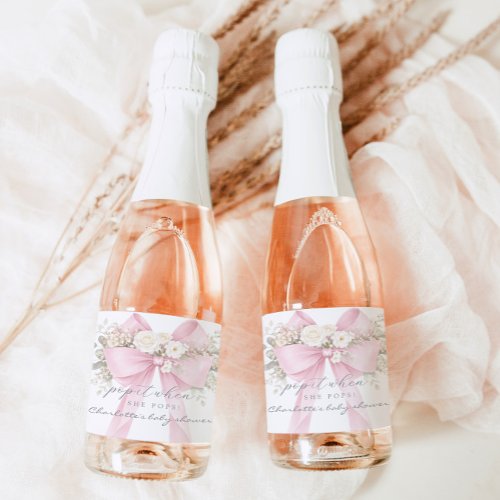Pop it When She pops Pink Eucalyptus Bow Sparkling Wine Label