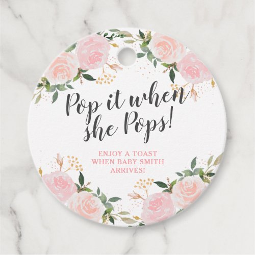 Pop it when She Pops Pink Floral Baby Shower Favor Tags