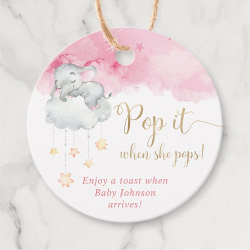 Pop it when she pops Pink gold cute baby elephant Favor Tags