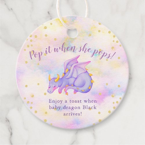 Pop It When She Pops Purple Dragon Baby Shower Favor Tags