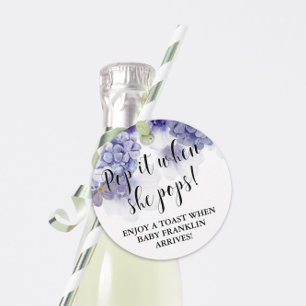 Pop it when she pops Purple Floral Baby Shower Favor Tags