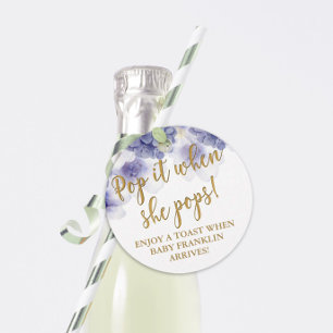 Pop it when she pops Purple Floral Baby Shower Favor Tags