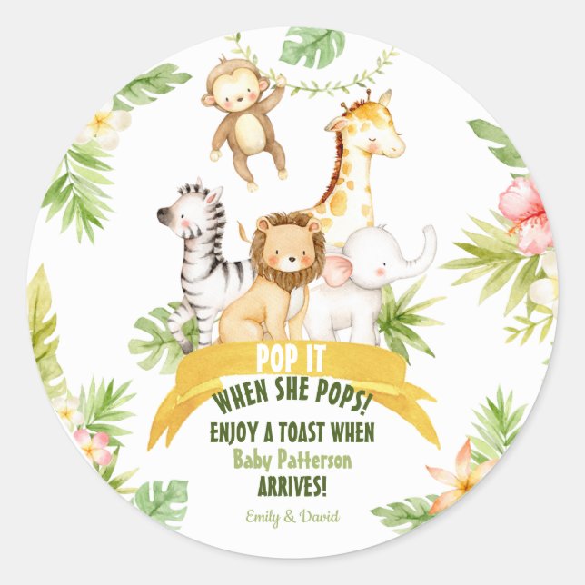 Pop it When she Pops Safari Animals Classic Round Sticker (Front)