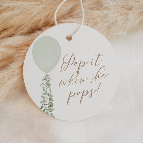 Pop it When She Pops Sage Balloon Baby Shower Favor Tags