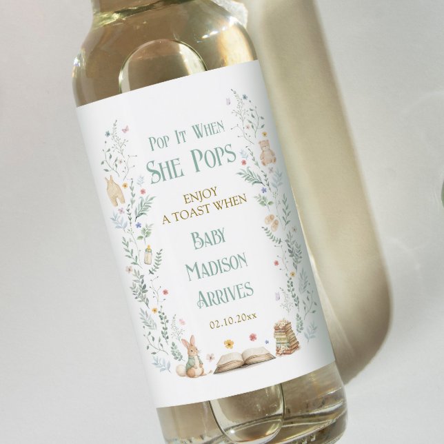 Pop it When She Pops Story Book Baby Shower Wine Label (Creator Uploaded)