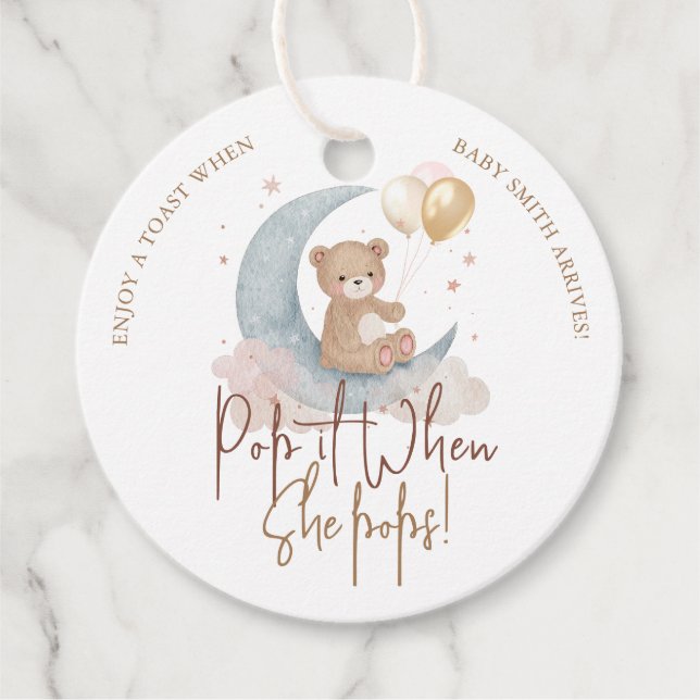 Pop It When She Pops Teddy Bear Baby Shower Favor Tags (Front)