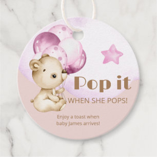 Pop It When She Pops Teddy Bear Baby Shower Favor Tags