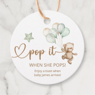 Pop It When She Pops Teddy Bear Baby Shower Favor Tags