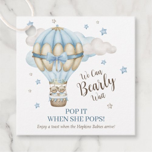 Pop It When She Pops Twin Teddy Bear Baby Shower Favor Tags