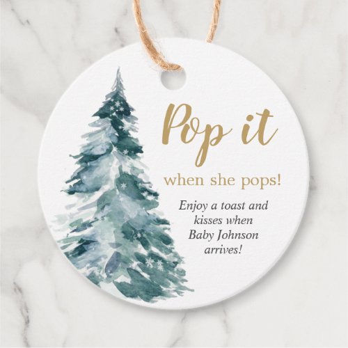 Pop it when she pops watercolor Christmas tree Favor Tags