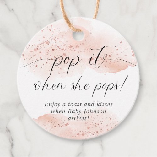 Pop it when she pops watercolor rose gold pink favor tags
