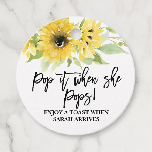 Pop it when She Pops watercolor sunflower Favor Tags