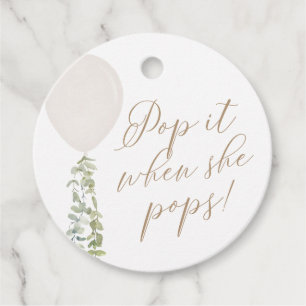 Pop it When She Pops White Balloon Baby Shower Favor Tags