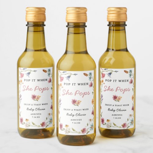 Pop it When She Pops Wildflower Baby Shower Wine Label