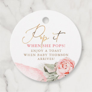 Pop It When Shen Pops - Pink Floral Baby Shower Favor Tags
