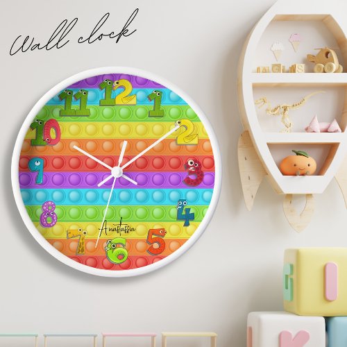 Pop_it with your name colorful kids room Wall Clock