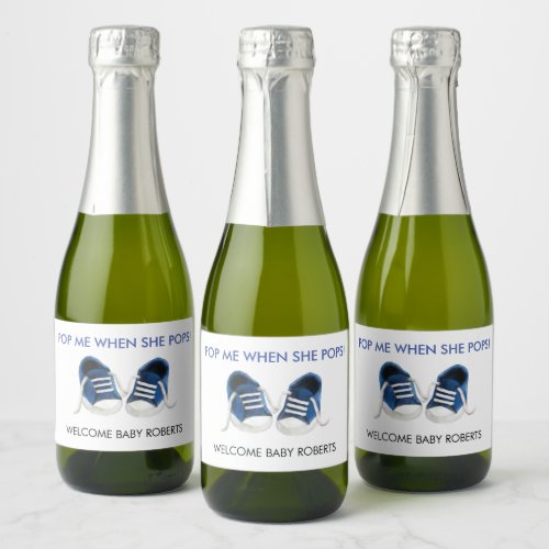 Pop Me When She Pops Blue Baby Sneakers Sparkling Wine Label