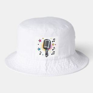 Pop microphone with colorful stars and music notes bucket hat