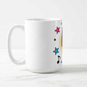 Pop microphone with colorful stars and music notes coffee mug
