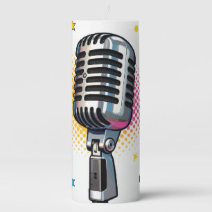 Pop microphone with colorful stars and music notes pillar candle