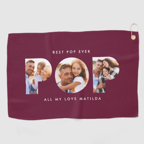 Pop multi photo modern burgundy elegant gift golf towel