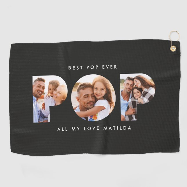 Pop multi photo modern grandpa black elegant golf towel (Horizontal)